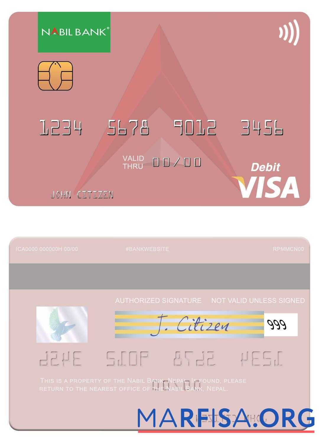 Downloadable Nepal Nabil Bank visa debit card template